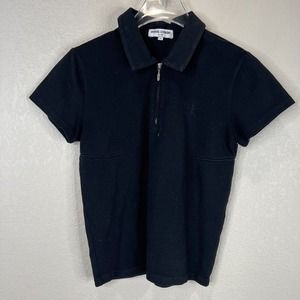 Open Ceremony Women's Quarter Zip Texture Polo Shirt Short Sleeve Black Size XS‎